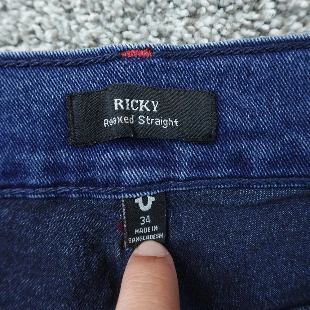 NEW True Religion Jeans Mens 34X32 Dark Blue Denim Ricky Relaxed Straight Pants